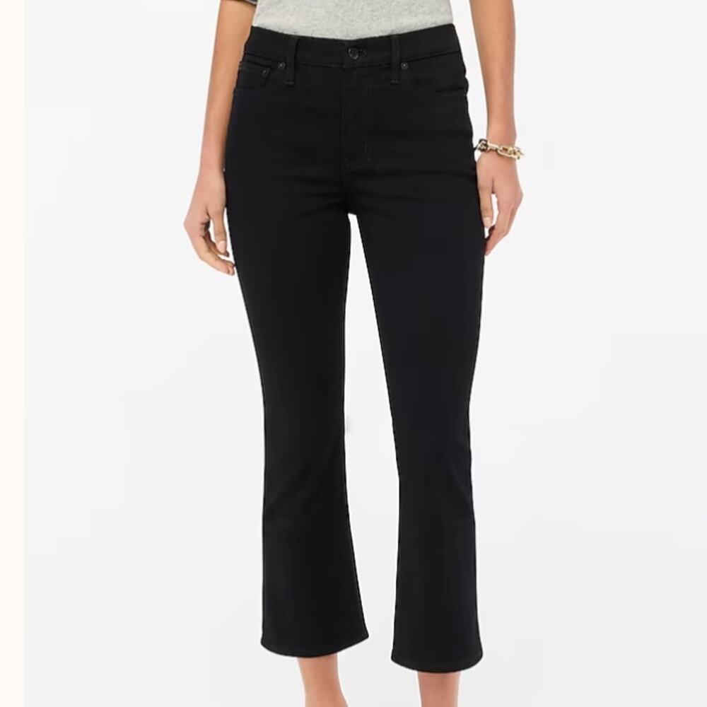 NWT J.Crew Factory Black Mid Rise Crop Flare Pants‎ All Day Stretch Size 25